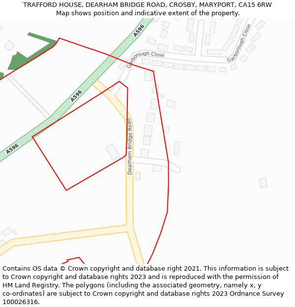 TRAFFORD HOUSE, DEARHAM BRIDGE ROAD, CROSBY, MARYPORT, CA15 6RW: Location map and indicative extent of plot