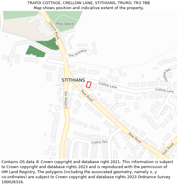 TRAFOI COTTAGE, CRELLOW LANE, STITHIANS, TRURO, TR3 7BB: Location map and indicative extent of plot