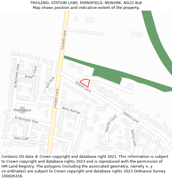 TRAILEND, STATION LANE, FARNSFIELD, NEWARK, NG22 8LB: Location map and indicative extent of plot