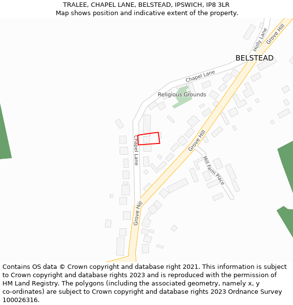 TRALEE, CHAPEL LANE, BELSTEAD, IPSWICH, IP8 3LR: Location map and indicative extent of plot