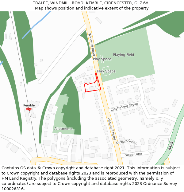 TRALEE, WINDMILL ROAD, KEMBLE, CIRENCESTER, GL7 6AL: Location map and indicative extent of plot