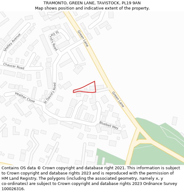 TRAMONTO, GREEN LANE, TAVISTOCK, PL19 9AN: Location map and indicative extent of plot