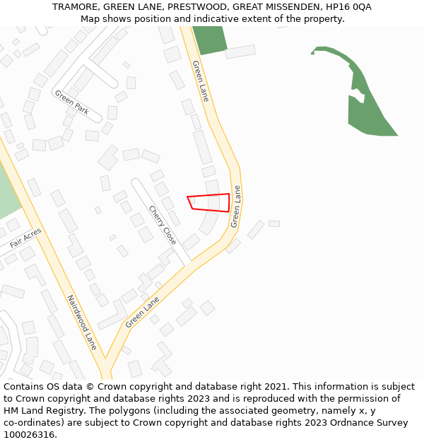 TRAMORE, GREEN LANE, PRESTWOOD, GREAT MISSENDEN, HP16 0QA: Location map and indicative extent of plot