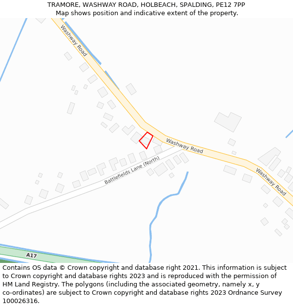 TRAMORE, WASHWAY ROAD, HOLBEACH, SPALDING, PE12 7PP: Location map and indicative extent of plot
