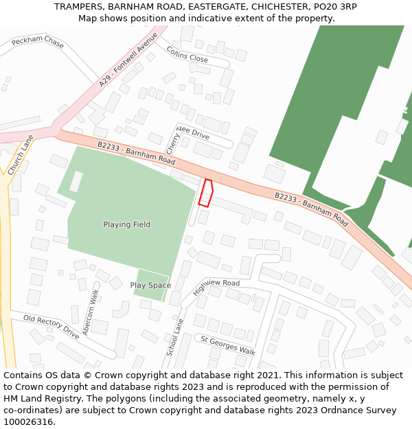 TRAMPERS, BARNHAM ROAD, EASTERGATE, CHICHESTER, PO20 3RP: Location map and indicative extent of plot
