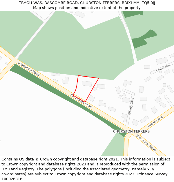 TRAOU WAS, BASCOMBE ROAD, CHURSTON FERRERS, BRIXHAM, TQ5 0JJ: Location map and indicative extent of plot