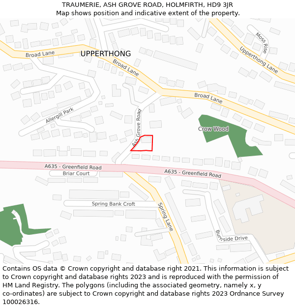 TRAUMERIE, ASH GROVE ROAD, HOLMFIRTH, HD9 3JR: Location map and indicative extent of plot