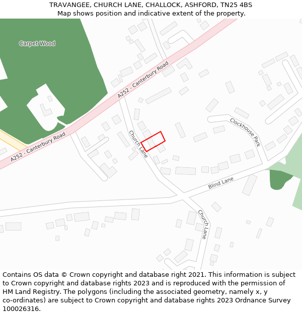 TRAVANGEE, CHURCH LANE, CHALLOCK, ASHFORD, TN25 4BS: Location map and indicative extent of plot