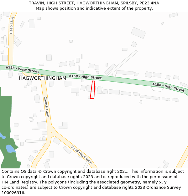 TRAVIN, HIGH STREET, HAGWORTHINGHAM, SPILSBY, PE23 4NA: Location map and indicative extent of plot