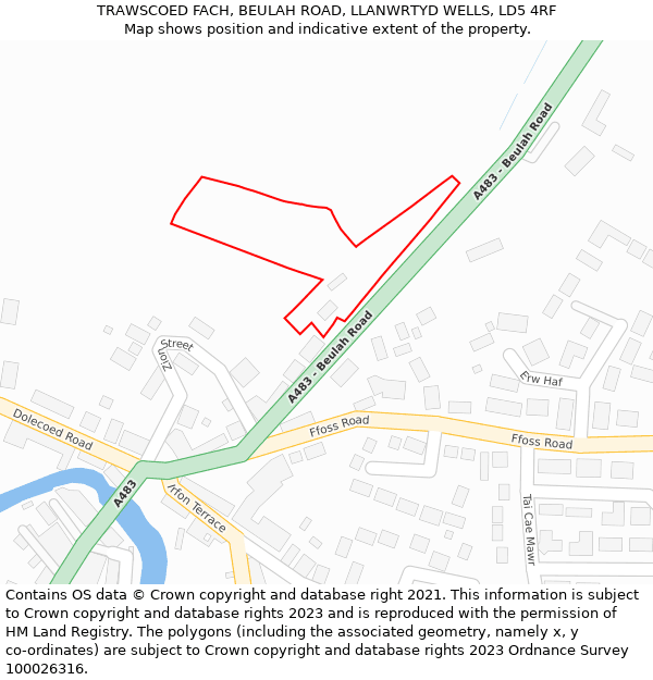 TRAWSCOED FACH, BEULAH ROAD, LLANWRTYD WELLS, LD5 4RF: Location map and indicative extent of plot