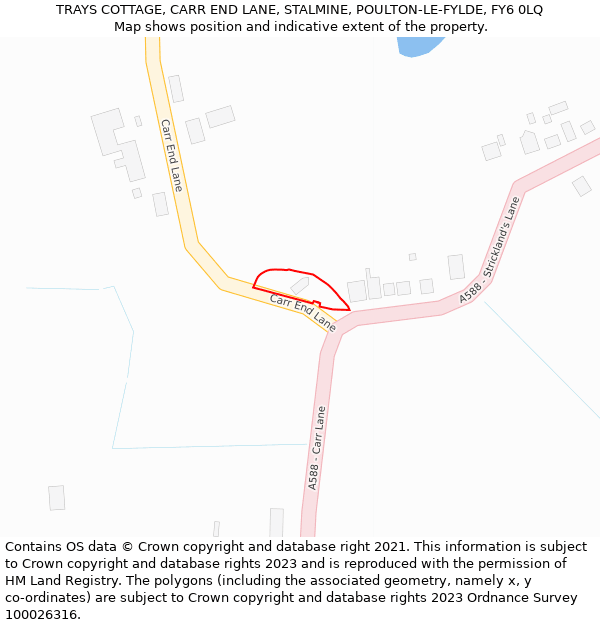 TRAYS COTTAGE, CARR END LANE, STALMINE, POULTON-LE-FYLDE, FY6 0LQ: Location map and indicative extent of plot