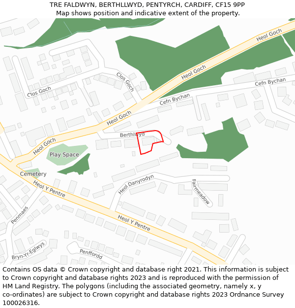 TRE FALDWYN, BERTHLLWYD, PENTYRCH, CARDIFF, CF15 9PP: Location map and indicative extent of plot