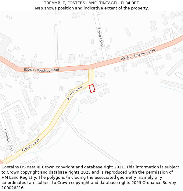 TREAMBLE, FOSTERS LANE, TINTAGEL, PL34 0BT: Location map and indicative extent of plot