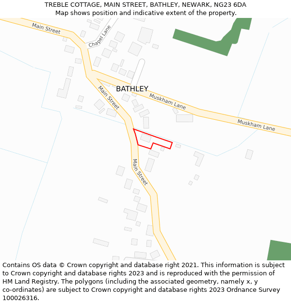 TREBLE COTTAGE, MAIN STREET, BATHLEY, NEWARK, NG23 6DA: Location map and indicative extent of plot