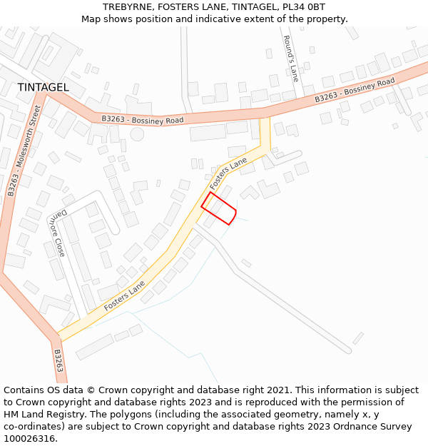 TREBYRNE, FOSTERS LANE, TINTAGEL, PL34 0BT: Location map and indicative extent of plot