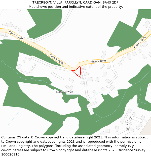 TRECREGYN VILLA, PARCLLYN, CARDIGAN, SA43 2DF: Location map and indicative extent of plot