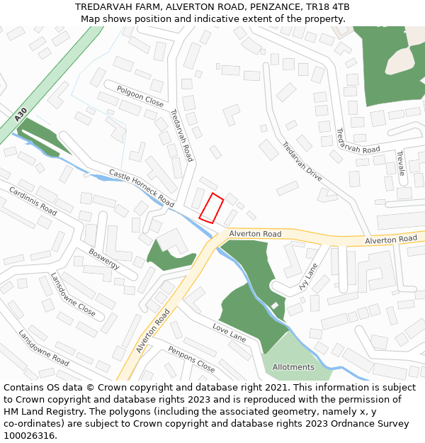 TREDARVAH FARM, ALVERTON ROAD, PENZANCE, TR18 4TB: Location map and indicative extent of plot