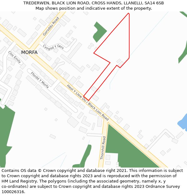 TREDERWEN, BLACK LION ROAD, CROSS HANDS, LLANELLI, SA14 6SB: Location map and indicative extent of plot