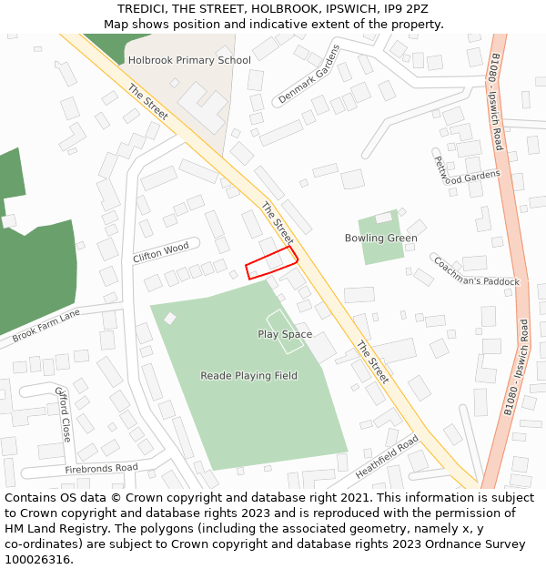 TREDICI, THE STREET, HOLBROOK, IPSWICH, IP9 2PZ: Location map and indicative extent of plot