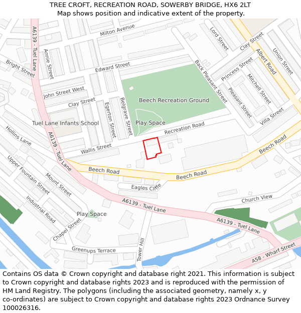 TREE CROFT, RECREATION ROAD, SOWERBY BRIDGE, HX6 2LT: Location map and indicative extent of plot