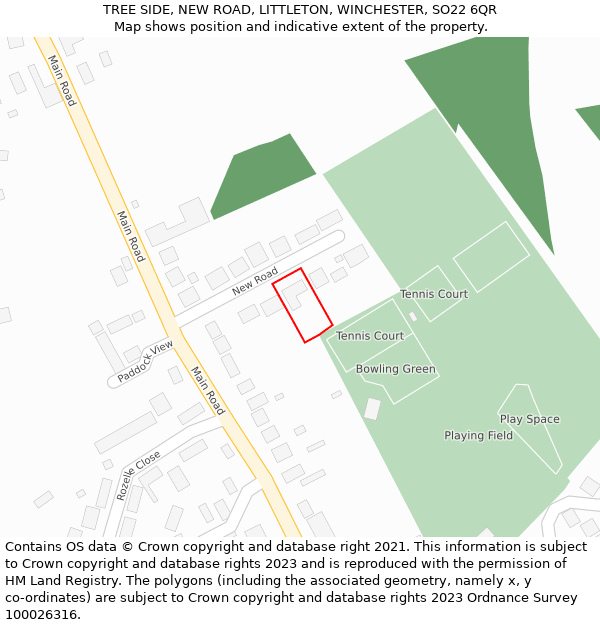 TREE SIDE, NEW ROAD, LITTLETON, WINCHESTER, SO22 6QR: Location map and indicative extent of plot