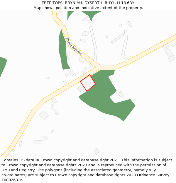 TREE TOPS, BRYNIAU, DYSERTH, RHYL, LL18 6BY: Location map and indicative extent of plot