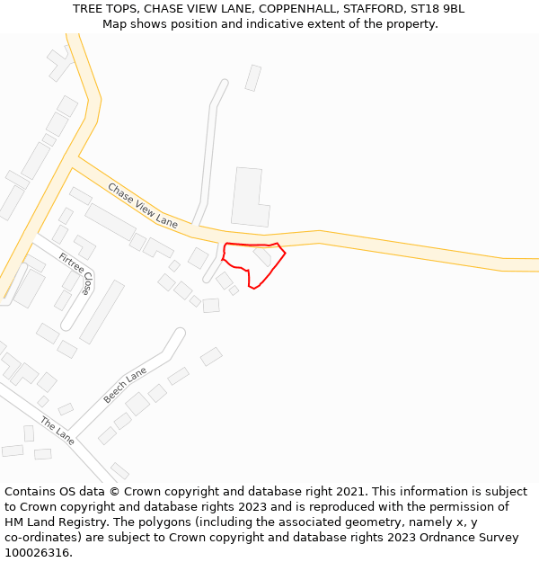 TREE TOPS, CHASE VIEW LANE, COPPENHALL, STAFFORD, ST18 9BL: Location map and indicative extent of plot