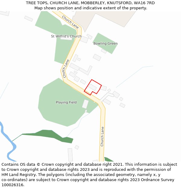 TREE TOPS, CHURCH LANE, MOBBERLEY, KNUTSFORD, WA16 7RD: Location map and indicative extent of plot