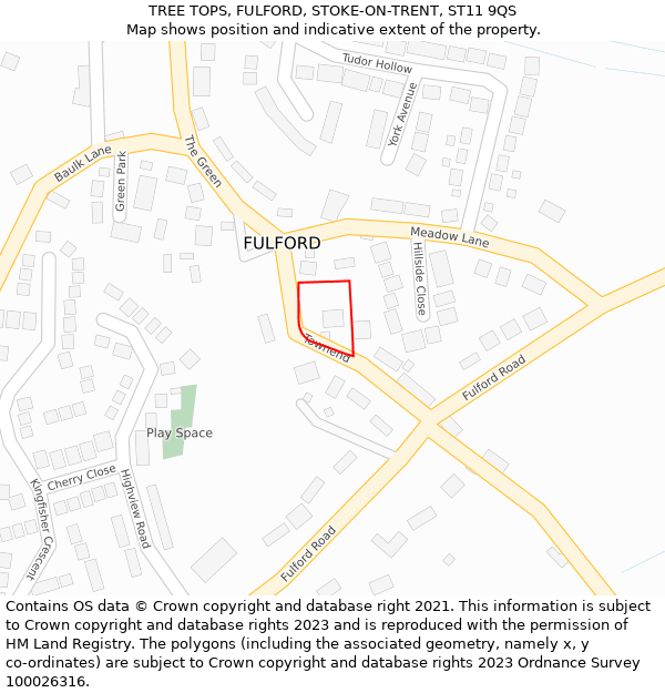 TREE TOPS, FULFORD, STOKE-ON-TRENT, ST11 9QS: Location map and indicative extent of plot