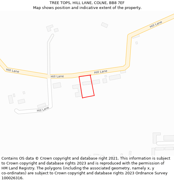 TREE TOPS, HILL LANE, COLNE, BB8 7EF: Location map and indicative extent of plot