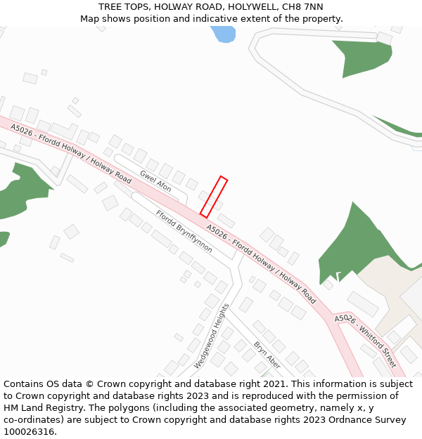 TREE TOPS, HOLWAY ROAD, HOLYWELL, CH8 7NN: Location map and indicative extent of plot