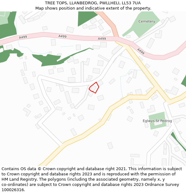 TREE TOPS, LLANBEDROG, PWLLHELI, LL53 7UA: Location map and indicative extent of plot