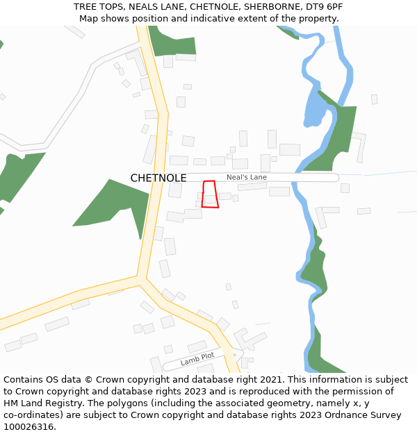 TREE TOPS, NEALS LANE, CHETNOLE, SHERBORNE, DT9 6PF: Location map and indicative extent of plot