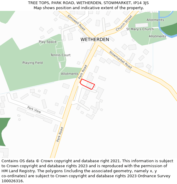 TREE TOPS, PARK ROAD, WETHERDEN, STOWMARKET, IP14 3JS: Location map and indicative extent of plot