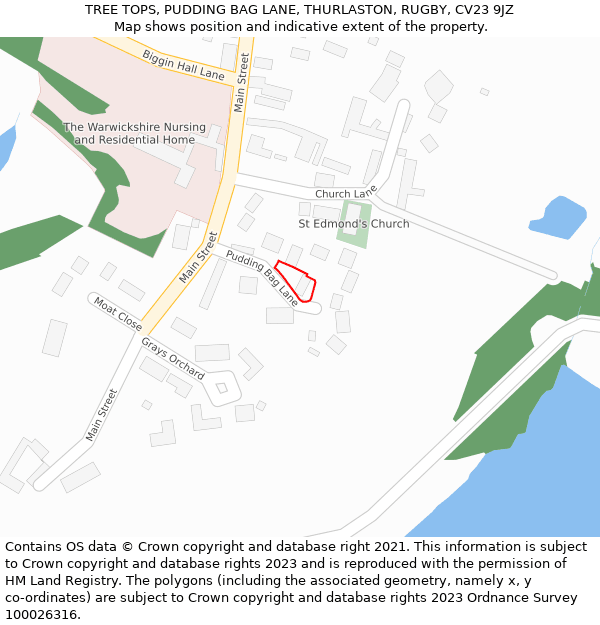 TREE TOPS, PUDDING BAG LANE, THURLASTON, RUGBY, CV23 9JZ: Location map and indicative extent of plot