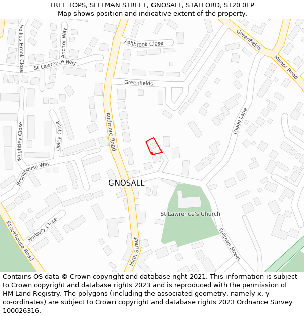 TREE TOPS, SELLMAN STREET, GNOSALL, STAFFORD, ST20 0EP: Location map and indicative extent of plot