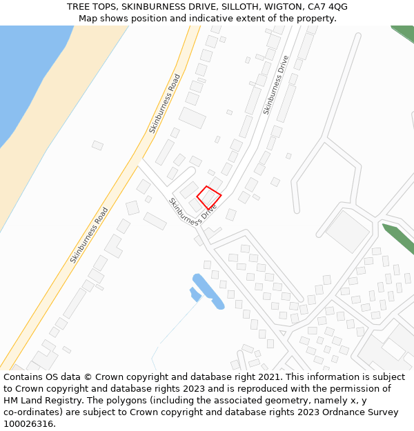 TREE TOPS, SKINBURNESS DRIVE, SILLOTH, WIGTON, CA7 4QG: Location map and indicative extent of plot