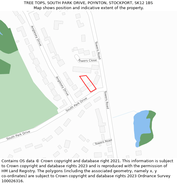 TREE TOPS, SOUTH PARK DRIVE, POYNTON, STOCKPORT, SK12 1BS: Location map and indicative extent of plot