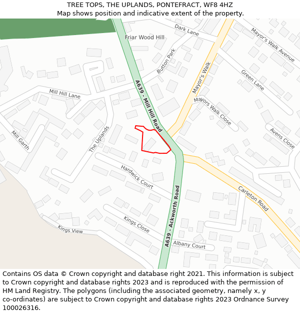 TREE TOPS, THE UPLANDS, PONTEFRACT, WF8 4HZ: Location map and indicative extent of plot