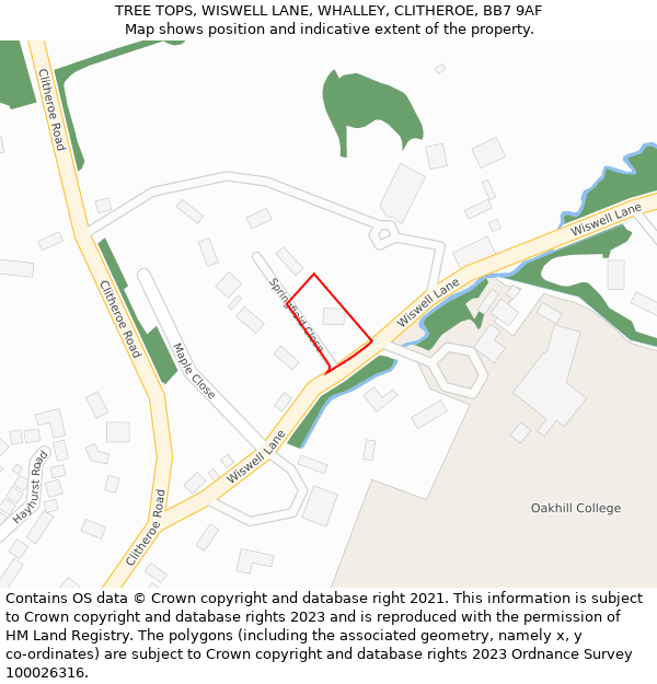TREE TOPS, WISWELL LANE, WHALLEY, CLITHEROE, BB7 9AF: Location map and indicative extent of plot