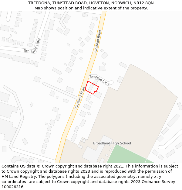 TREEDONA, TUNSTEAD ROAD, HOVETON, NORWICH, NR12 8QN: Location map and indicative extent of plot