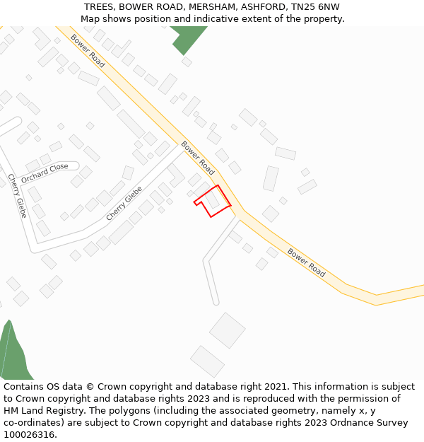 TREES, BOWER ROAD, MERSHAM, ASHFORD, TN25 6NW: Location map and indicative extent of plot