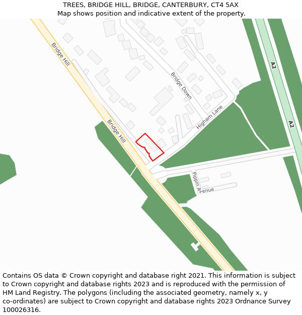 TREES, BRIDGE HILL, BRIDGE, CANTERBURY, CT4 5AX: Location map and indicative extent of plot