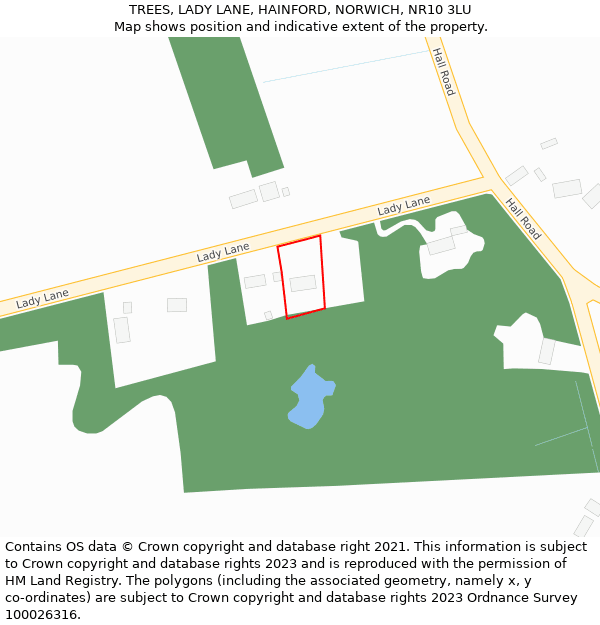 TREES, LADY LANE, HAINFORD, NORWICH, NR10 3LU: Location map and indicative extent of plot