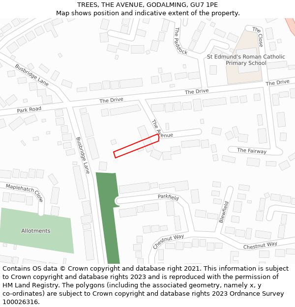 TREES, THE AVENUE, GODALMING, GU7 1PE: Location map and indicative extent of plot
