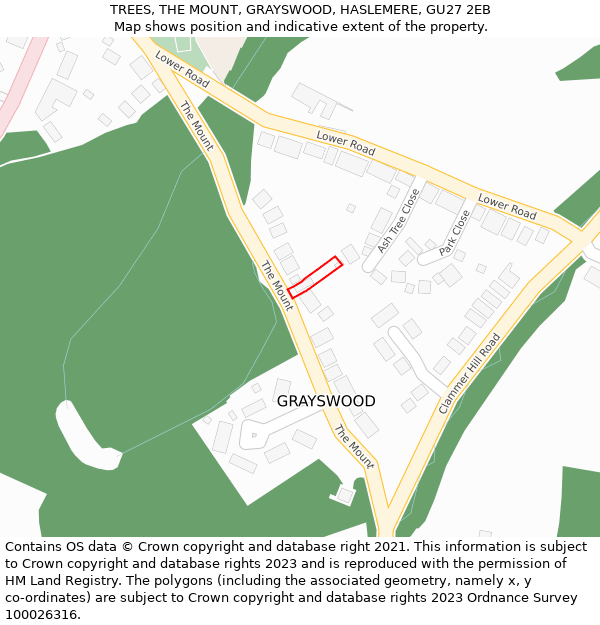TREES, THE MOUNT, GRAYSWOOD, HASLEMERE, GU27 2EB: Location map and indicative extent of plot