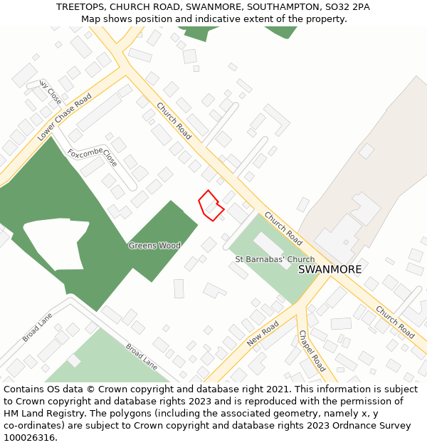 TREETOPS, CHURCH ROAD, SWANMORE, SOUTHAMPTON, SO32 2PA: Location map and indicative extent of plot
