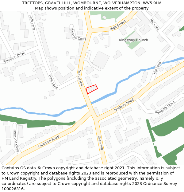 TREETOPS, GRAVEL HILL, WOMBOURNE, WOLVERHAMPTON, WV5 9HA: Location map and indicative extent of plot