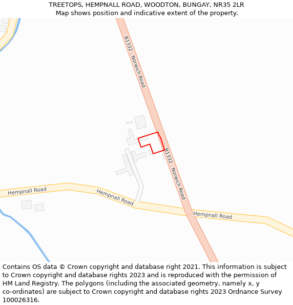 TREETOPS, HEMPNALL ROAD, WOODTON, BUNGAY, NR35 2LR: Location map and indicative extent of plot