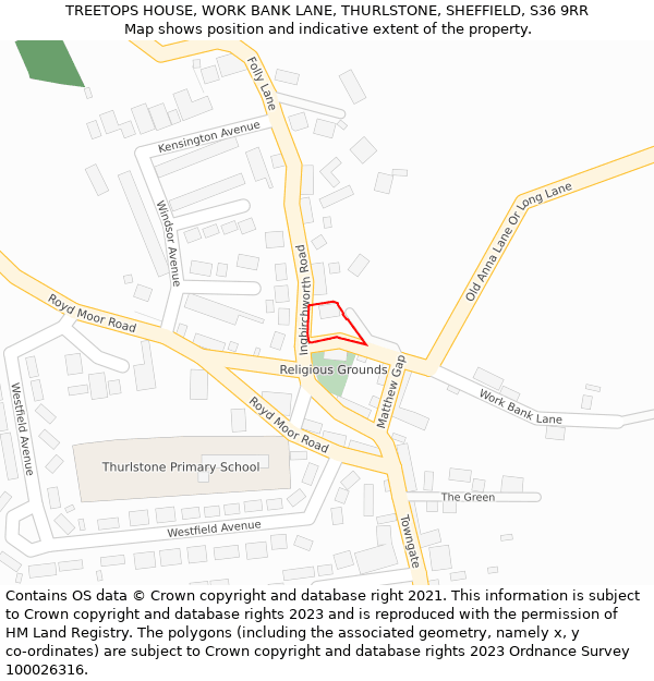 TREETOPS HOUSE, WORK BANK LANE, THURLSTONE, SHEFFIELD, S36 9RR: Location map and indicative extent of plot